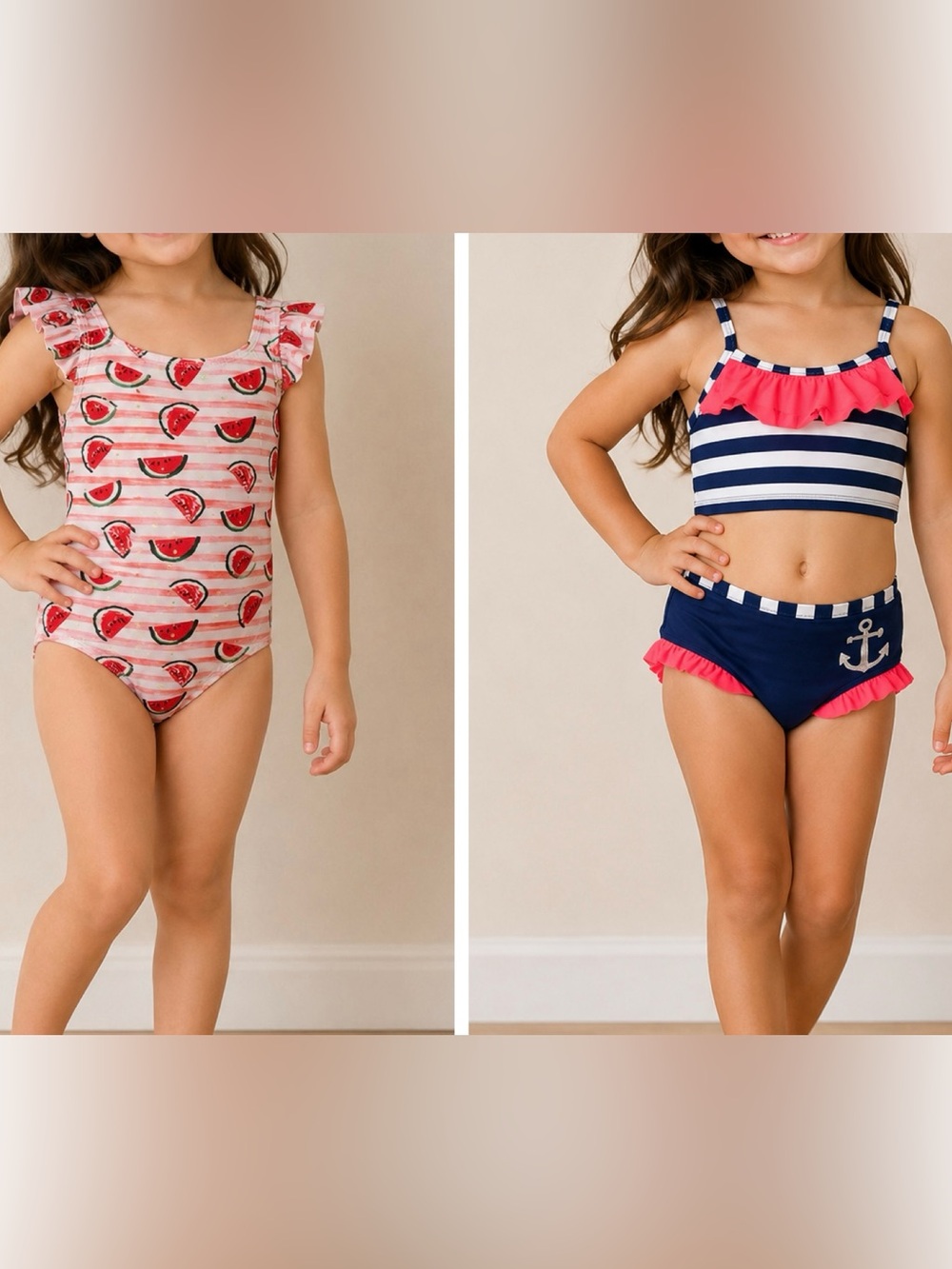 Penelope Mack Size 4-5T Nautical Blue Pink Swimsuit Girl Bikini & Red One Piece
